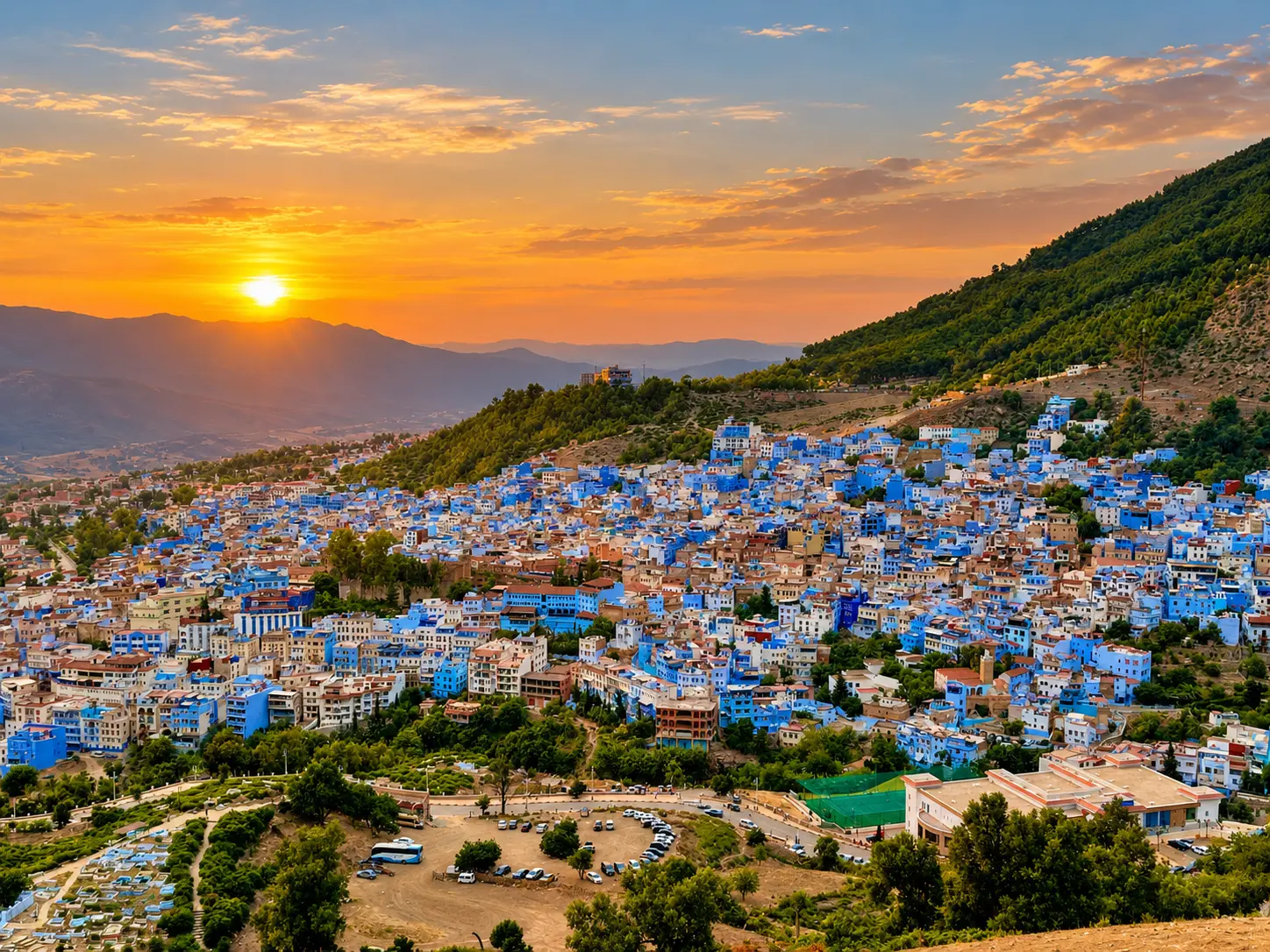 Blue-painted street in Chefchaouen Medina, Morocco
